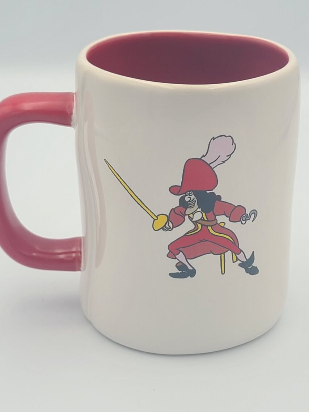 Rae Dunn Captain Hook Doubled Sided Coffee Mug Disney Ceramic Red White Cup GUC